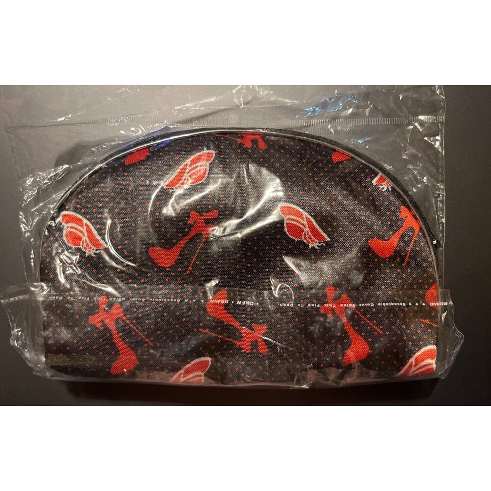 Red Hat Society Cosmetic Bag With Black & Red Polka Dot Print And Red Hat Motif